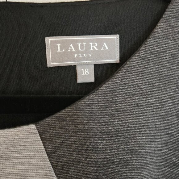 Laura Plus Grey & Black Jersey Knit Dress | Size 18 | Elbow Length Sleeve - Picture 3 of 9